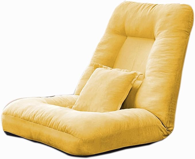 Floor Chair Folding Sofa Adjustable Positions Padded Lazy Sofa with Pillow Back Support Floor Gaming Chair for Reading Bedroom(Yellow)