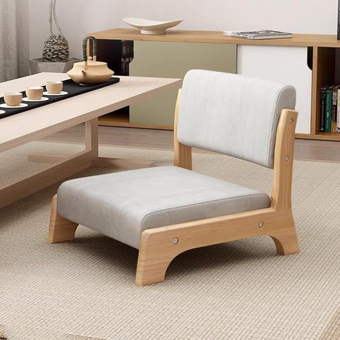 ELEFOCUS Floor Chair with Back Support Tatami Chair with Cushion Meditation Floor Seat for Bay Window Living Room Bedroom(/Gray aWalnut)