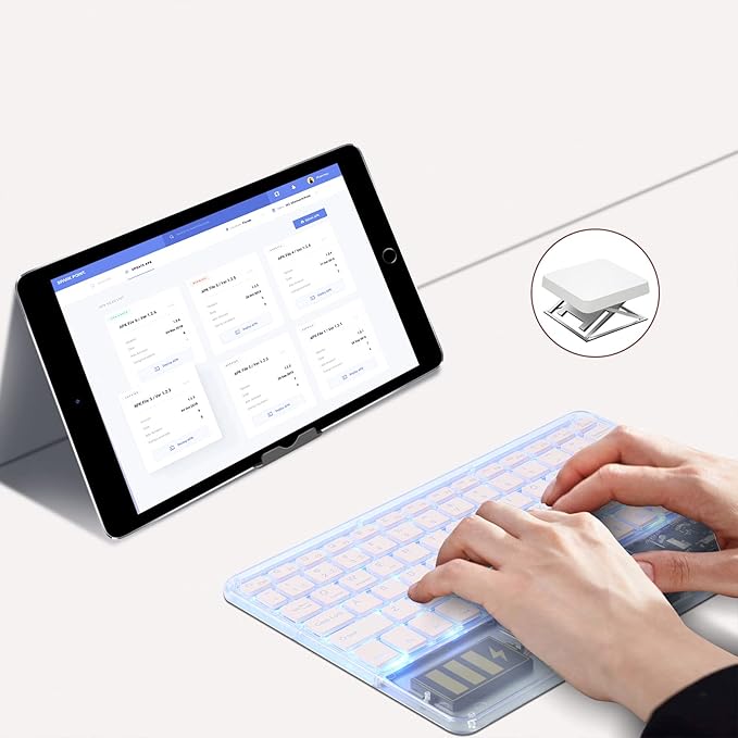 Ultra-Slim Bluetooth Keyboard 7 Colors Backlit Portable Mini Wireless Keyboard Rechargeable for Apple iPad iPhone Samsung Tablet Phone Smartphone iOS Android Windows-Transparent