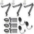 StreamEye BOOMARM1 Boom Arm Mic Stand with Desktop Mount (Three-Pack) Detachable Clips Professional Grade XLR Cables Microphone Pop Filters and Cable Ties