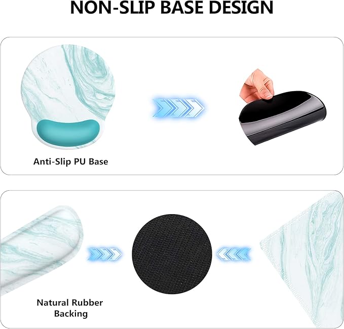 iLeadon Keyboard Mouse Pad Set Large Gaming Mouse Pad + Keyboard Wrist Rest + Mouse Pad with Wrist Support + Coaster Easy Typing Pain Relief 4in1 Desk Mat Set for Home Office Teal Turqoise Marble