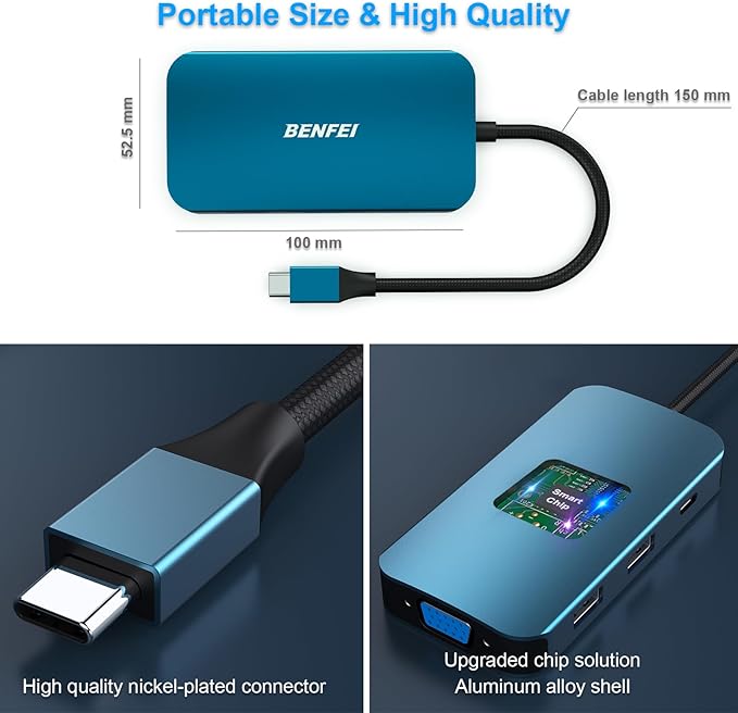 BENFEI USB C Docking Station 8-in-1 USB C Hub with Triple Display Dual HDMI VGA 3*USB 3.0 100W Power Delivery 3.5mm AUX Audio Compatible with MacBook Pro XPS and More