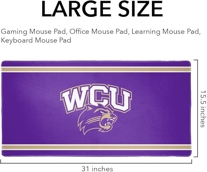 Western Carolina Catamounts Primary Logo Stripes Large Gaming Mouse Pad Desk Mat with Stitched Edges Non-Slip Base for Gamer Home and Office 31.5 x 15.7