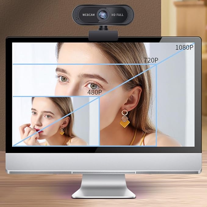 GIZNXBA 1080p Webcam with Microphone Clear Stereo Audio HD Light Correction Wide-Angle Lens Privacy Cover Wide Field of View for Pc Streaming(Black A)
