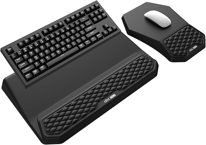 3-in-1 Ergonomic Keyboard Stand with Wrist Rest &amp Mouse Pad Set Comfy Keyboard Riser Holder Soft Mousepad with Massage Design Memory Foam and Non-Slip PU Base for Pain Relief Black