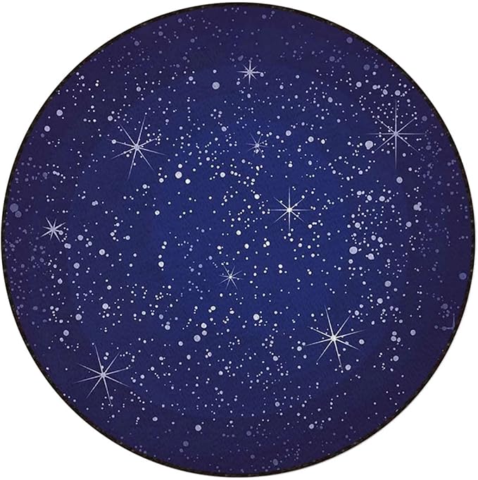 Astrology Round Rug Nursery Rug for Bedroom Playroom Non Slip Educational Playmat Round Circle Carpet Constellation Planets Coordinates of CelestialDark Blue Diameter 39.3 in
