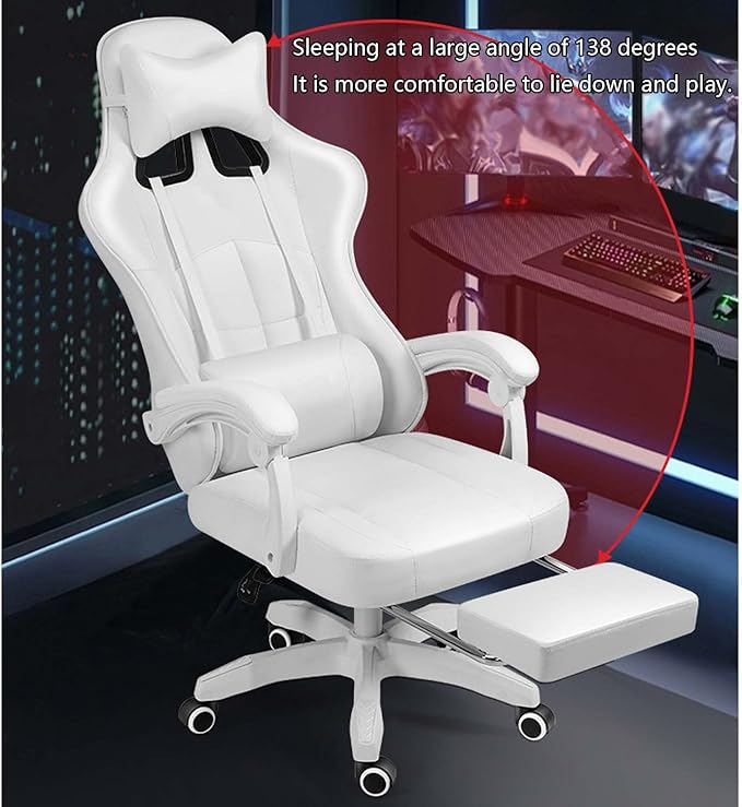 Ergonomic Gaming Chair Comfortable Gaming Chair with Footrest Computer Chair Adjustable Swivel Gaming Office Chair with Lumbar Support Pink