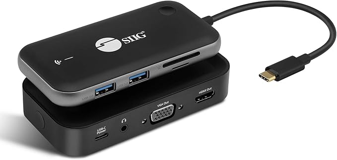 SIIG Wireless Video Extender with USB-C Hub 2X USB 3.0 5Gbps SD &amp TF Card Reader Extend 1080p Video to VGA &amp HDMI Display via Wireless simultaneously USB-C DP Alt Mode Required (CE-H26P11