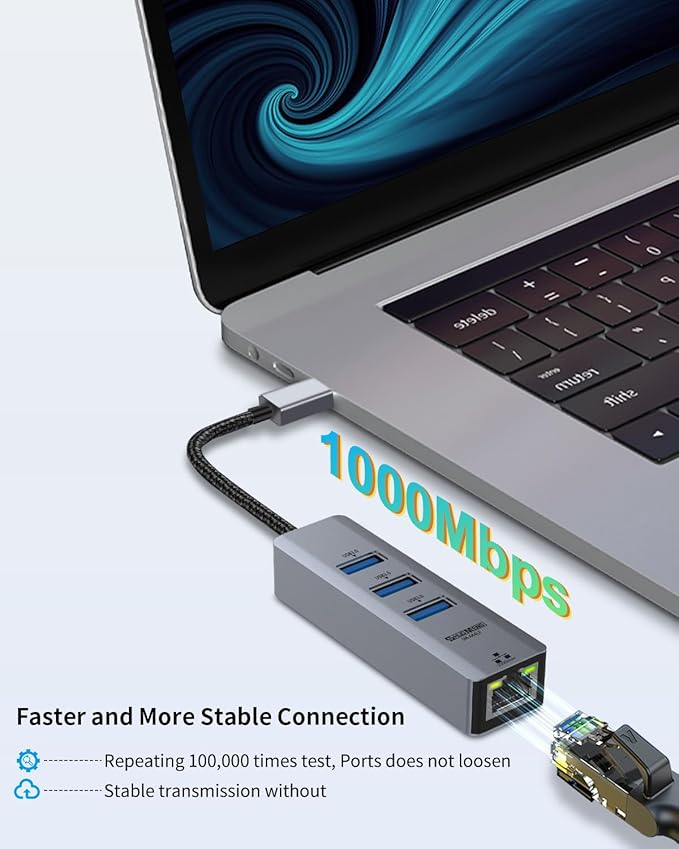 USB to Ethernet Adapter USB Ethernet Adapter for Laptop RJ45 Hub with 3*USB 3.0 Gigabit 10/100/1000 Mbps Support Windows Mac OS Surface Pro Linux XPS Smart TV and More (2Pcs)