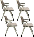 【4 Pack】 Comfortable Home Office Foldable Office ChairFolding Office Desk Chairs for Bedroom with Padded Seats Small SpacesGaming Ergonomic Foldable armrest360 Degree RotationGrey