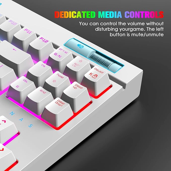 ZIYOU LANG Mechanical Gaming Keyboard87 Keys Chroma RGB LED BacklitWhite Computer KeyboardPU Wrist RestMultimedia KeysAnti-ghosting KeysWaterproof Light Up USB Wired Keyboard for PC Mac Xbox