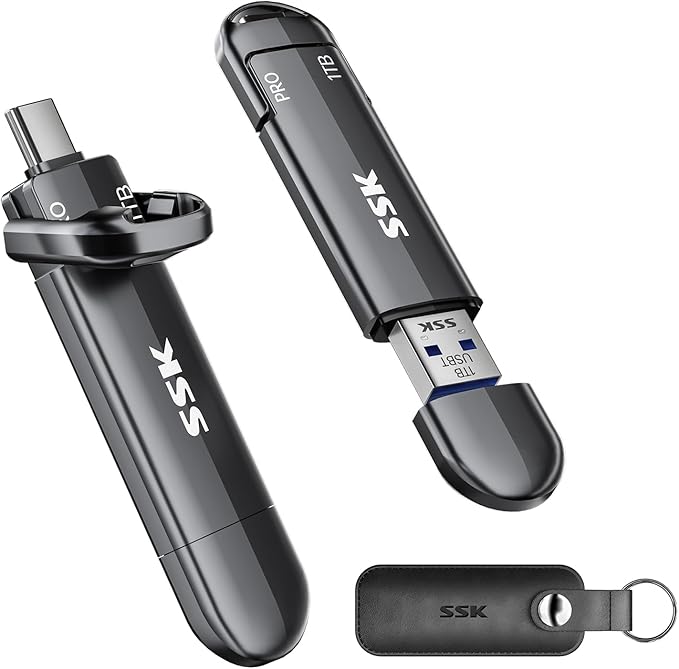 SSK 1TB USB Flash Drive SSD External TLC NAND Solid State Drive Dual USBC &amp USBA Ports Up to 1000MB/s High-Speed Portable 1TB USB Thumb Drive for iPhone 15/16/17 Pro Mac Android PC Backup
