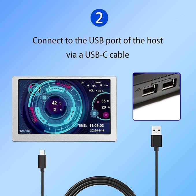 VSDISPLAY 5 Inch LCD Monitor 800x480 for Computer PC Case Temp Display Sensor Panel GPU CPU RAM Data MonitoringSilver