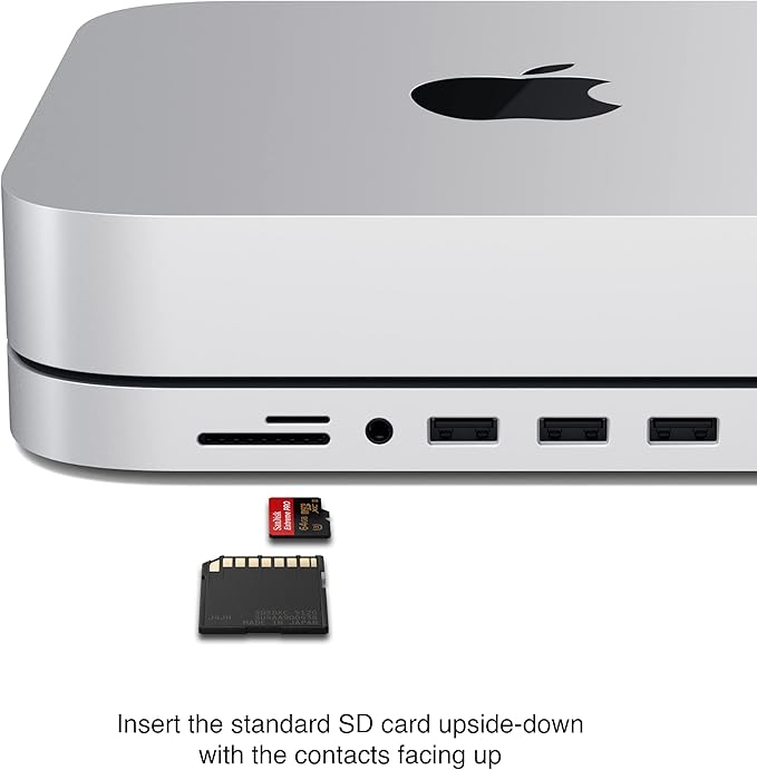 Satechi USB C Hub Type-C Aluminum Stand &amp Hub USB-C Data Port Micro/SD Card Readers USB 3.0 &amp Headphone Jack Port for Mac mini M2/M1 (Not Compatible with M4) - Silver