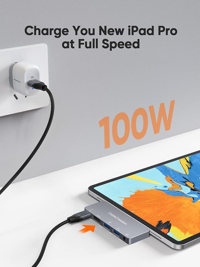 iPad Pro USB C Hub CableCreation 5 in 1 Microsoft Surface USB C Hub Adapter with 4K HDMI 3.5mm Headphone Jack USBC 100W PD Charging 5Gbps USB iPad Headphone Adapter Multiport for iPad