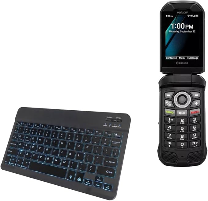 BoxWave Keyboard Compatible With Kyocera DuraXV Extreme - SlimKeys Bluetooth Keyboard - with Backlight Portable Slim LED 7 Colors - Jet Black