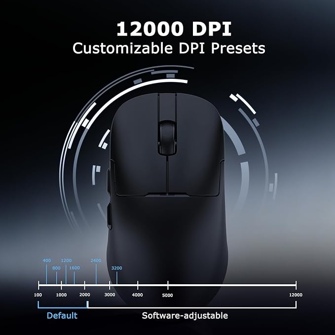 AJ159P MC Wireless Gaming Mouse 12000 DPI Tri-Mode 2.4G/Bluetooth/Wired Magnetic RGB Charging Dock 56g Ultra-Light Programmable 6 Buttons - Perfect for Gaming Work &amp Travel (Black)