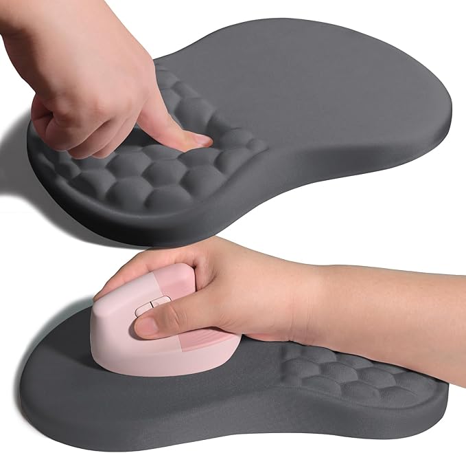 Ergonomic Joint Wrist Support Mouse Pad with Memory Foam Cushion Massage Bump Carpal Tunnel Pain Relief Mousepad Slope Design for Wrist Rest 11.8x7.9 in DimGray