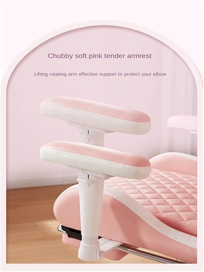 Adjustable Office Computer Chair with Armrest Chairs Pink Gaming Chair Girls Home Office Comfortable Game Swivel Gamer Computer(White Blue Pedal)