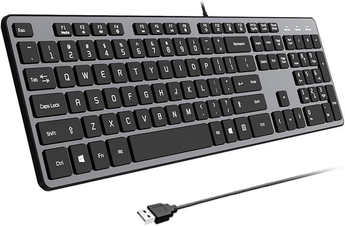 USB Wired Keyboard for WindowComfortable Quiet Chocolate Keys Durable Ultra-Slim Wired Computer Keyboard(QWERTY) for PC Windows 11/10/8/7/XP/Vista KB1430
