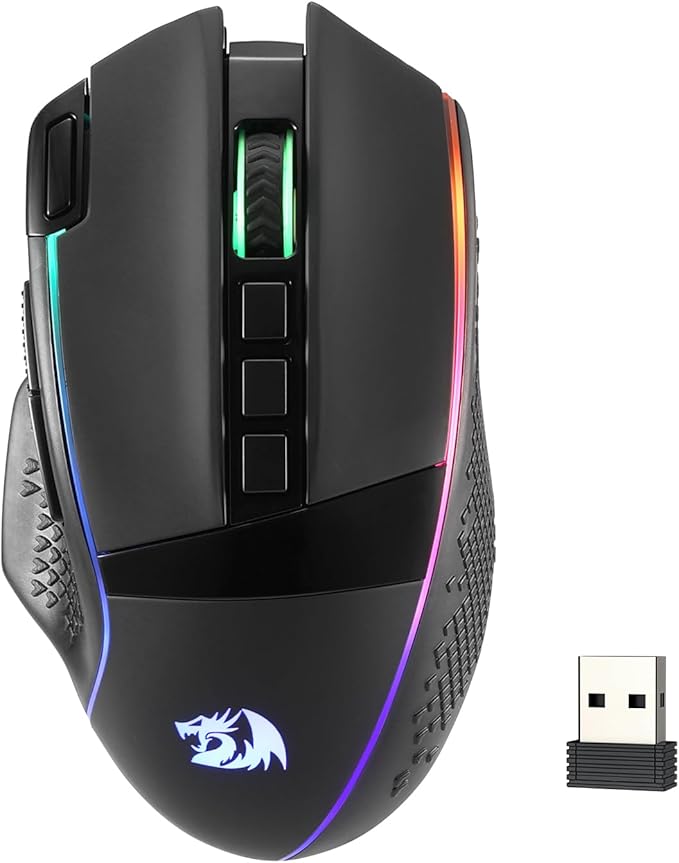 Redragon M991 Wireless Gaming Mouse 26000 DPI 3-Mode Gamer Mice w/Rapid Fire Key 9 Macro Buttons Powerful Capacity and RGB Backlight for PC/Mac/Laptop Black