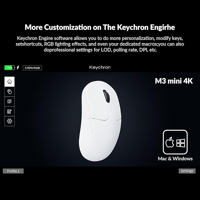 Keychron M3 Mini 4K Wireless Bluetooth 5.1/2.4 GHz/Wired Optical Mouse Ultra-Lightweight 55g Programmable PixArt 3395 Sensor with up to 26000 DPI/ 650 IPS for Windows Mac Linux - White