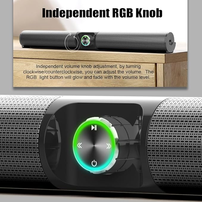 Dual Channel Stereo with 3 Sound Effects and RGBs Knob BT 5.3 Wireless Speaker for TV/Computer/Phone 2000mAh Battery Rechargeable
