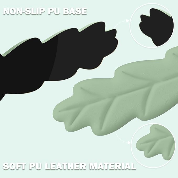 Keyboard Wrist Rest Pad Set Leaf Shape PU Leather Memory Foam Wrist Cushion SupportMouse Wrist Rest PadNon-Slip Wrist Support for Easy Typing Pain Relief Green Leaf
