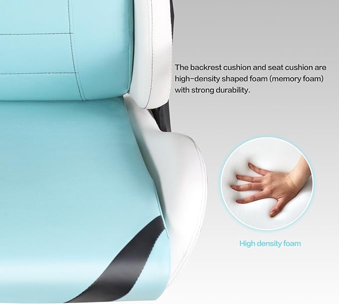 Modern-Depo Ergonomic Gaming Chairs for Adults with High-Density Memory Foam | Swivel Comfortable Office Chair Big and Tall Video Game Chair High Back Computer Chair for Home Office Cyan White