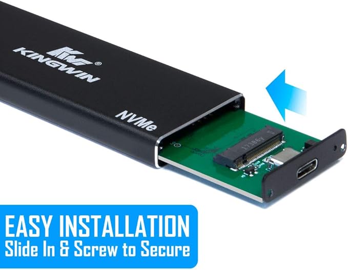 Kingwin M.2 SSD NVMe External Enclosure 10Gbps USB 3.1 Gen 2 M-Key to USB C Solid State Drive Adapter PCIe USB 3.0 USB C Cables Fit Size 2230/2242/2260/2280 Aluminum KM-U3NGFF-NVE