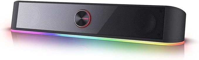 Redragon GS560 RGB Desktop Soundbar 2.0 Channel Computer Speaker with Dynamic Lighting Bar Audio-Light Sync/Display Touch-Control Backlit with Volume Knob USB Powered w/ 3.5mm Cable Black