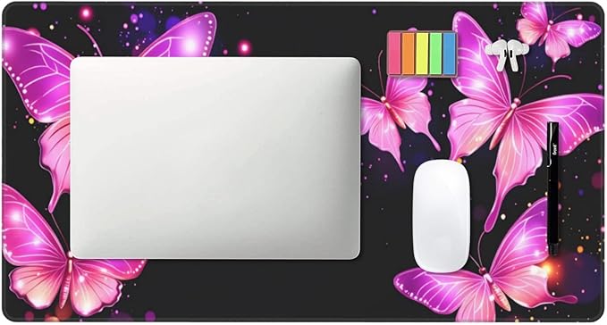 Purple Butterfly Desk Cover MatExtended Large Mouse PadComputer Laptop Mat Desk Decor for Office Game Home 30x16 Inch