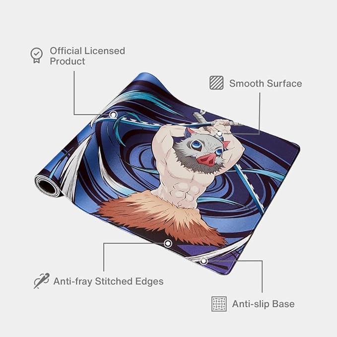Demon Slayer Kimetsu No Yaiba Inosuke Gaming Mouse Pad Computer Mouse Mat Flat Stitched Edge Non-Slip Rubber Base Gamers &amp Office Use - Officially Licensed