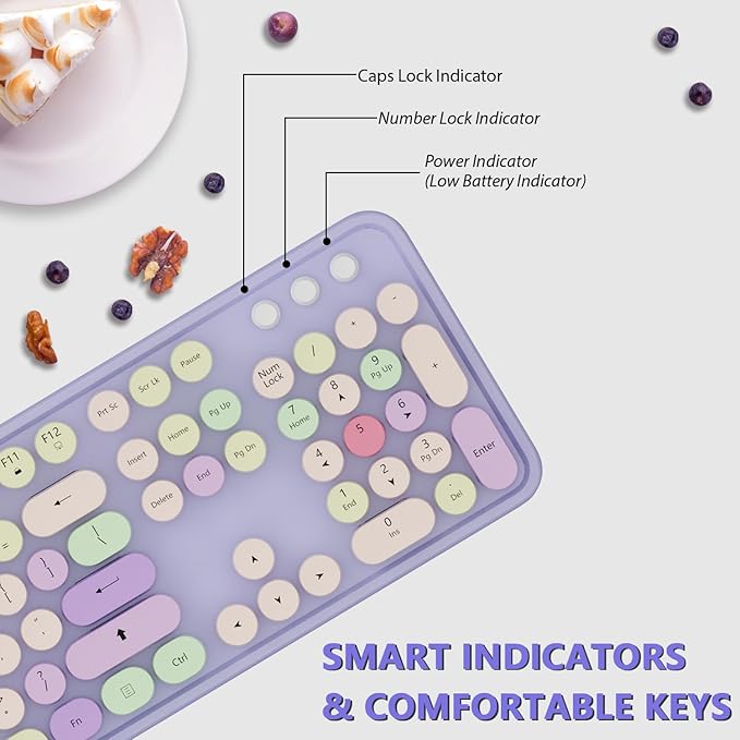 Wireless Typewriter Keyboard and Mouse - Wireless Keyboard with Silent Mouse Cute Retro Keyboard Mouse Combo 2.4G USB Computer Keyboard and Mouse for Windows Laptop/Desktop/PC(Purple)