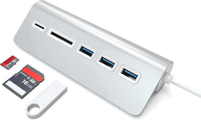 Satechi Aluminum USB 3.0 Hub &amp Card Reader - Compatible with M5 MacBook Pro M5 MacBook Air iMac Surface Pro Dell XPS and More (Silver)