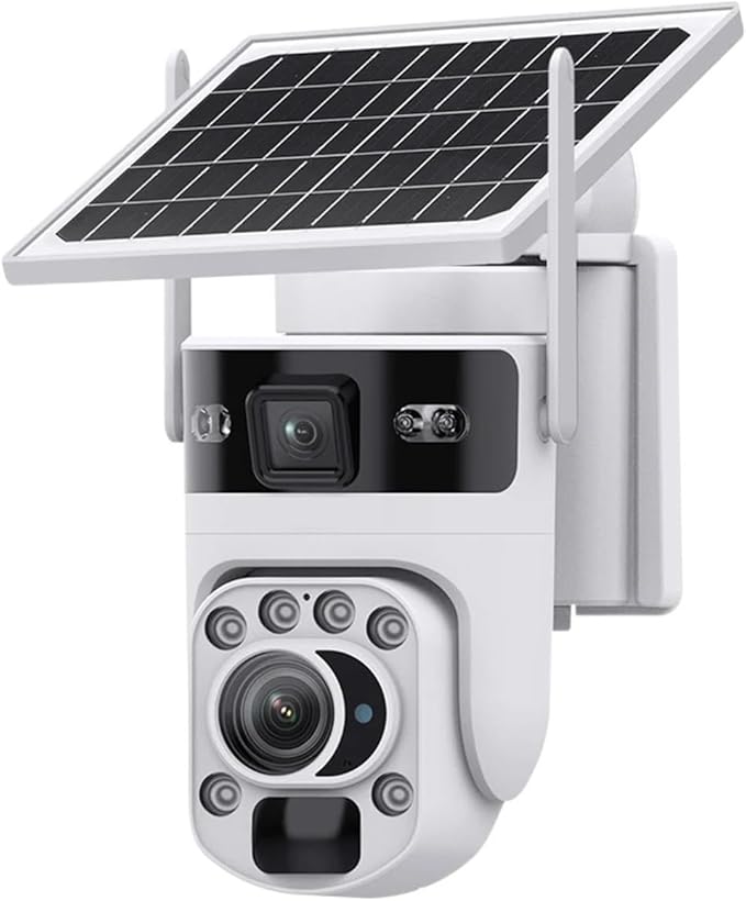 4K 60X Optical Zoom 4G Solar Camera Dual Screen Outdoor WiFi PTZ PIR Detection Human Auto Tracking CCTV Cameras(White 60X WiFi 32GB)