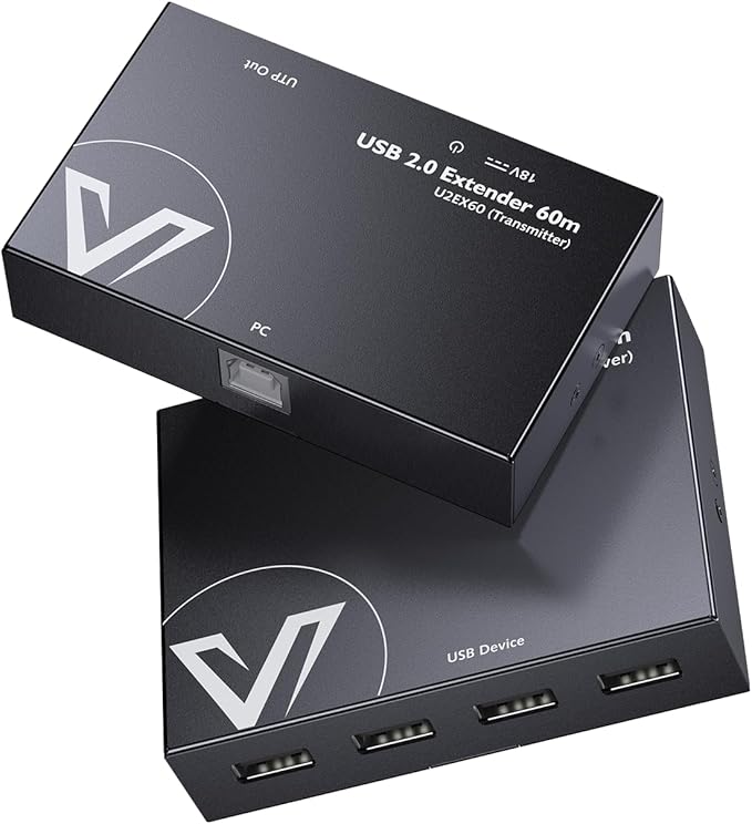 AV Access USB Extender Power Over Cable Cat5e/6/6a/7 up to 196ft/60m 4 Ports USB 2.0 Extender Over Ethernet Plug and Play Supports All Operating System(Power on TX Side)