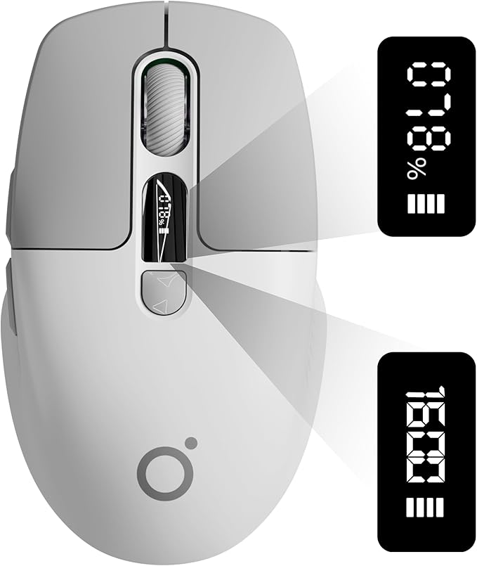 EWEADN Q1 Wireless Mouse BT &amp 2.4G Silent Mouse Quiet Click with 1600 DPI Levels Battery &amp DPI LED Screen Display 6 Button Small Portable Bluetooth Mouse for Laptop/PC/Mac-Grey