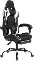 Gaming Chair Computer Chair with Footrest HeadrestLumbar Support and Ergonomic Adjustable Design for Office or Gaming (White)