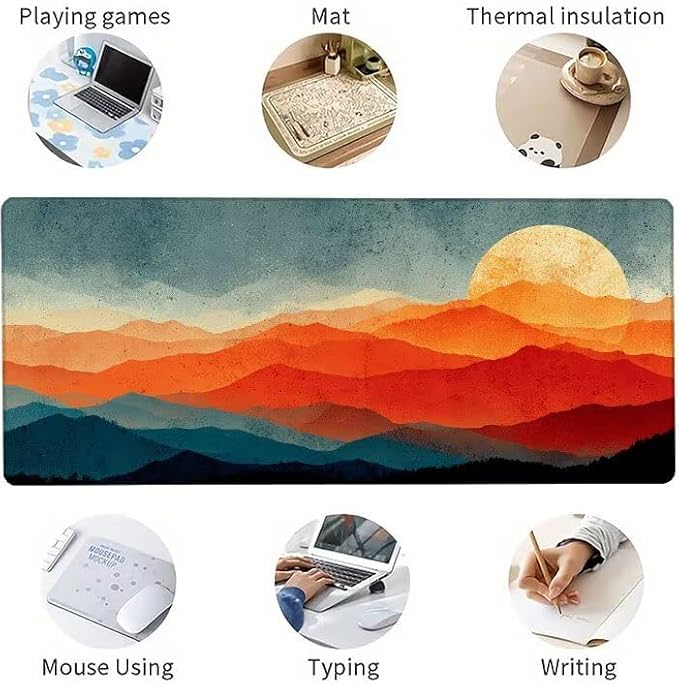 Mouse Pad XXL Sunset Mountain Gaming Mousepad 39.4x19.7x0.12 inch Mousepad with Stitched Edgeswith Non-Slip Rubber Base Improved Precision and Speed Waterproof Protector Desk Accessories 1-U015