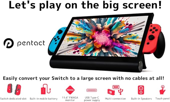 Mobile Monitor 11.6 Portable Display with Mobile Battery Dedicated Socket for Switch Tpye-C/HDMI/Touch Panel/PS5/XBOX/PC/Smartphone PTG-01