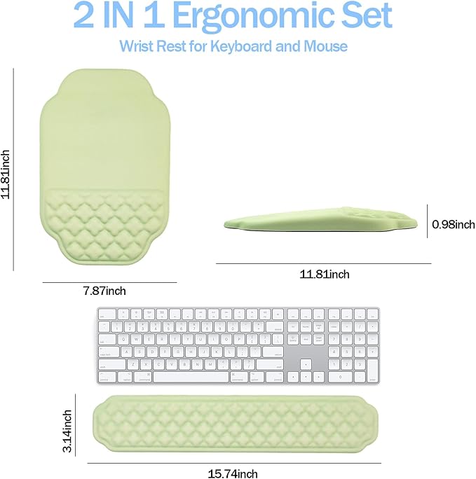 Ergonomic Mouse Pad and Keyboard Wrist Rest - Green Wrist Rest Keyboard with Mouse Wrist Pad Sets Soft Memory Foam Wrist Support for Laptop Mac Office Work Gaming