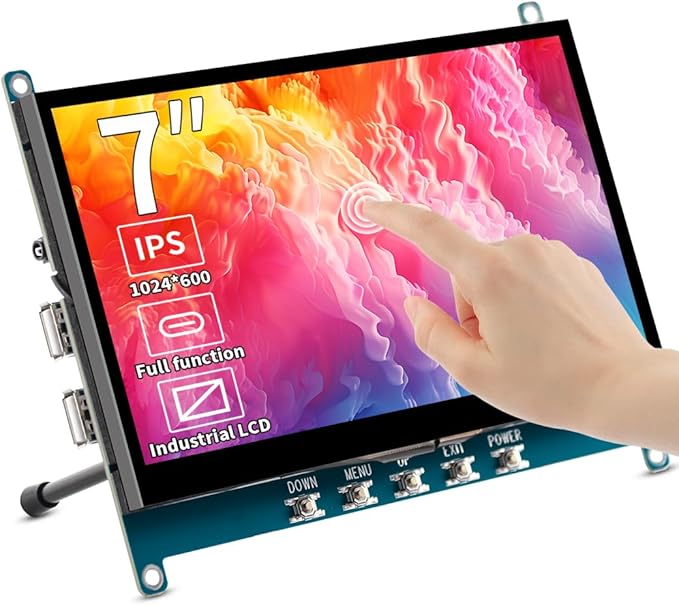 7 Inch Touch Screen Display for Raspberry PI 5 | 1024×600 | IPS |Sunlight Readable IHDMI/USBC Dp Alt Mode Support| OTG|Low Power Consumption| Driver-Free Mini Size Monitor
