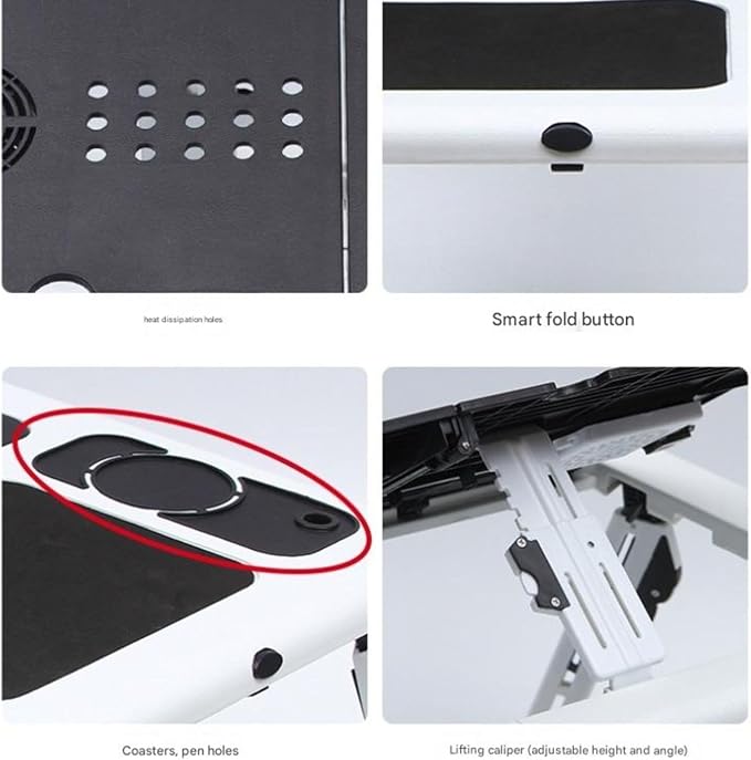Adjustable Laptop Stand with Cooling Fans Portable Foldable Notebook Desk for Bed &amp Office Use Ergonomic Computer Table with USB Fans for Students Gamers Remote Workers (WhiteDual Fan)