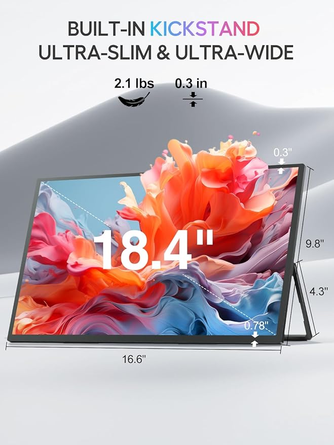 UPERFECT Portable Monitor 18.4-inch 4K 60HZ 10 Bit w/VESA &amp Stand 180° Adjustable Ultra-Slim &amp Lightweight Frameless FHD FreeSync IPS HDR Gaming Display Travel Second Monitor for Laptop