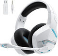 BINNUNE 2.4GHz Wireless Gaming Headset Bluetooth 5.3 Gaming Headphones with Noise Canceling Mic 120H Ultra-Long Battery 50mm Drivers Multi-Platform for PC / PS5 /PS4/ Switch/Mobile White