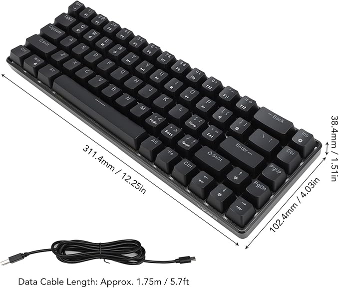 ZJchao Mechanical Gaming Keyboard Wired 68 Keys Blue Switch Pluggable Shaft with Backlit V800 Gaming Keyboard Ice Blue Light for OS X Users