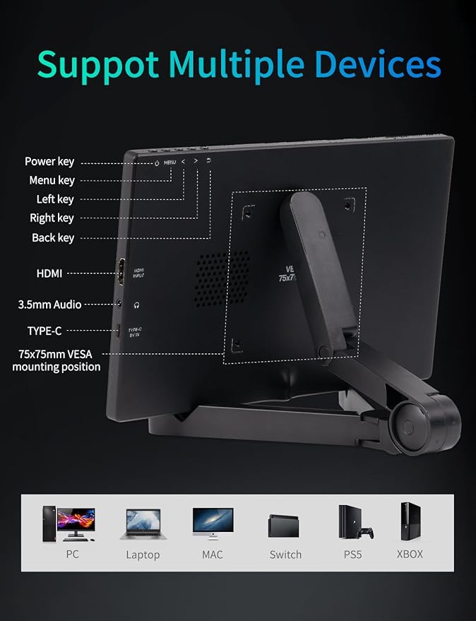 FEELWORLD D10 Touch Screen Portable Monitor10.1 Inch FHD 1920x1200 HDMI USB-C Second External Monitor for LaptopDesktopMacBookPhonesTabletPS5/4XboxSwitchRaspberry Pi Screen with Dual Speake