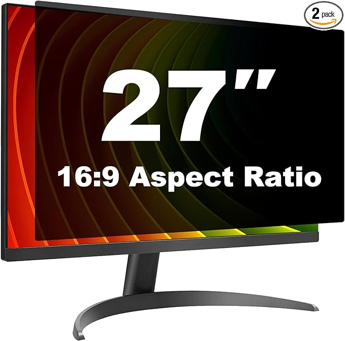 [2 Pack 27 Inch Computer Privacy Screen Shield for 16:9 Widescreen Desktop Monitor - Anti-Glare Blue Light Privacy Filters and Anti Spy Privacy Screen Protector Film