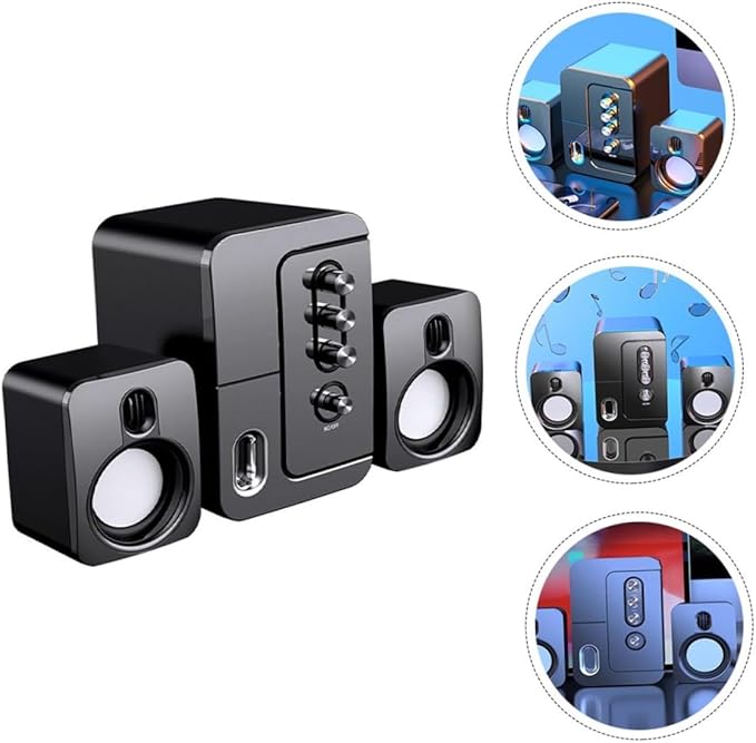 USB Computer Speaker Portable Desktop Loudspeaker Box with 3D Surround Sound and Deep Bass for Laptop Office Use Black